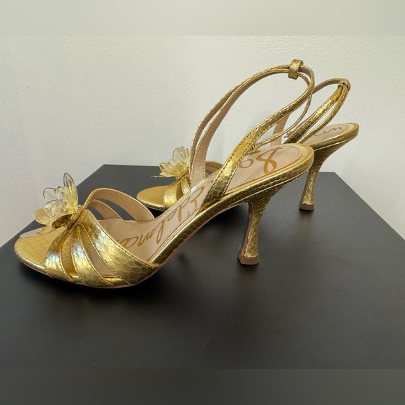 NEW IN BOX Sam Edelman Gold Heels with Floral Accent Size 6.5 Delicate - Picture 4 of 13